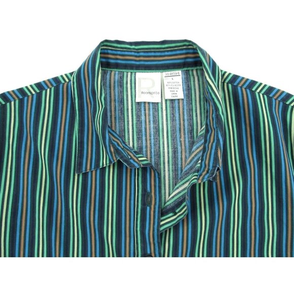 Vintage Roamans Shirt Womens Large Green Blue Striped Long Sleeve Button Down - Picture 3 of 14